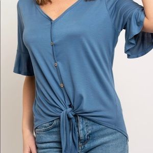 Blue tie front blouse...